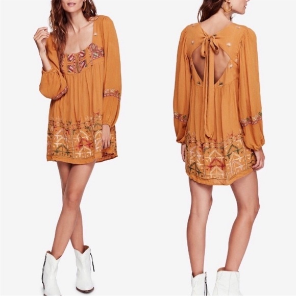 Free People Rhiannon Embroidered Mini Dress Long Sleeve - Picture 2 of 9